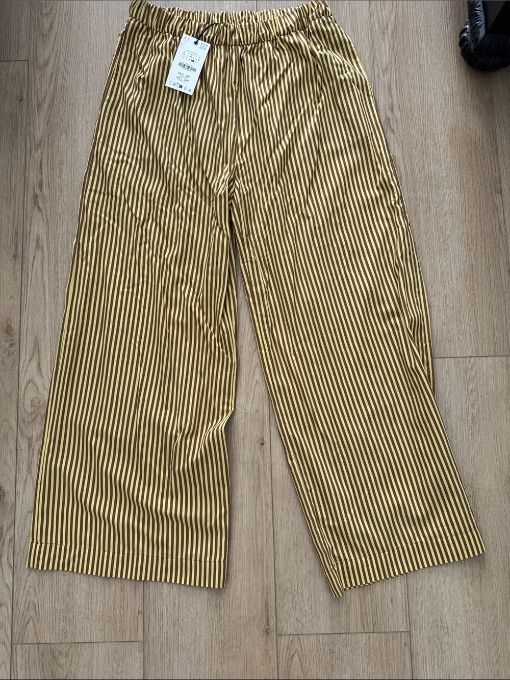 Zara Yellow and Black Striped Wide-Leg Pants